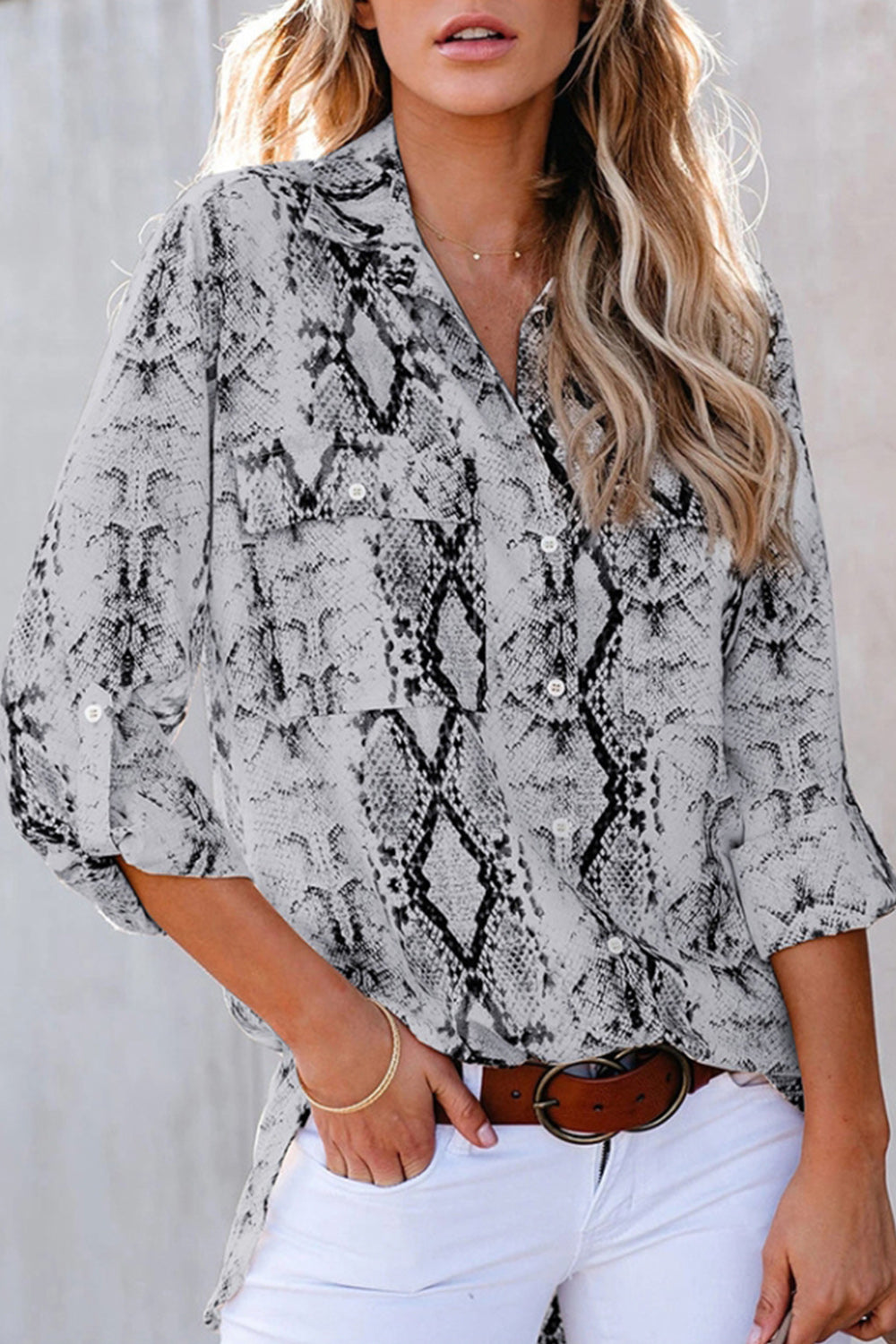 Leopard Print Nine-sleeve V-neck Blouse