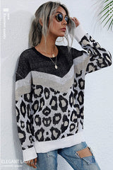 Leopard Print Stitching Long-sleeved Sweater
