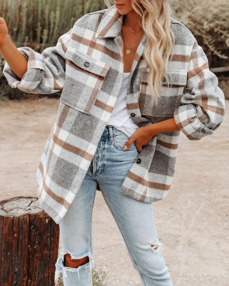 Vintage Plaid Facecloth Tweed Coat Jacket