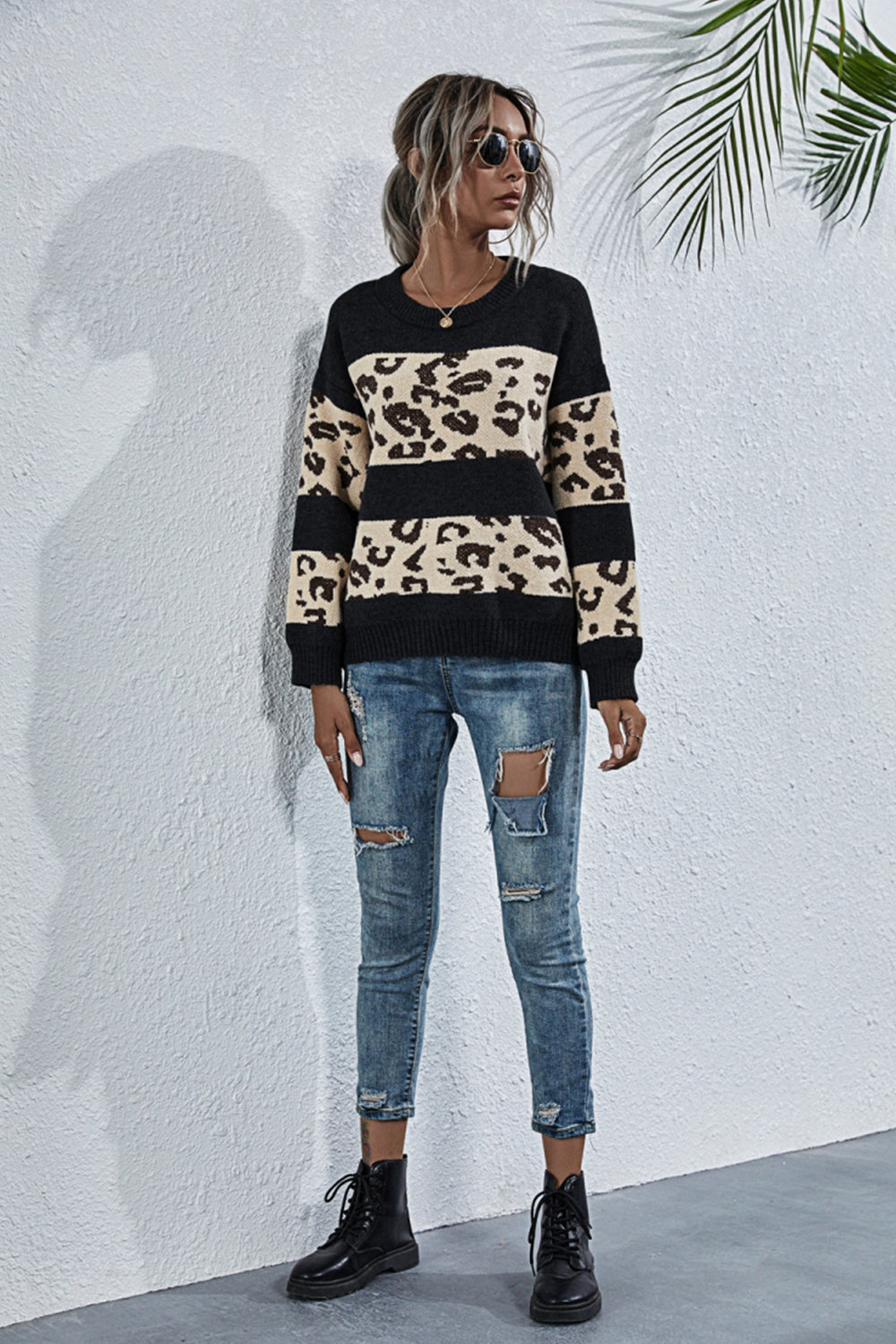 Crew Neck Leopard Print Sweater