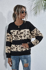 Crew Neck Leopard Print Sweater