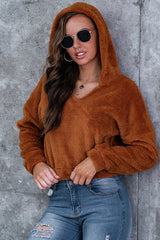 Short Solid Color Hooded Plush Coat