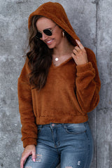 Short Solid Color Hooded Plush Coat