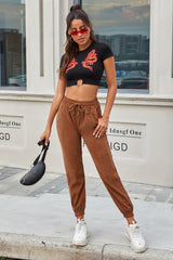 Corduroy High Waist Belt Trousers