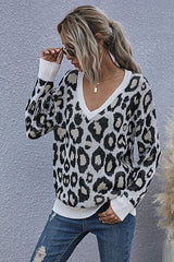 Leopard Print V-neck Long Sleeve Loose Top