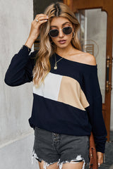 Off Shoulder Patchwork Crew Neck T-shirt