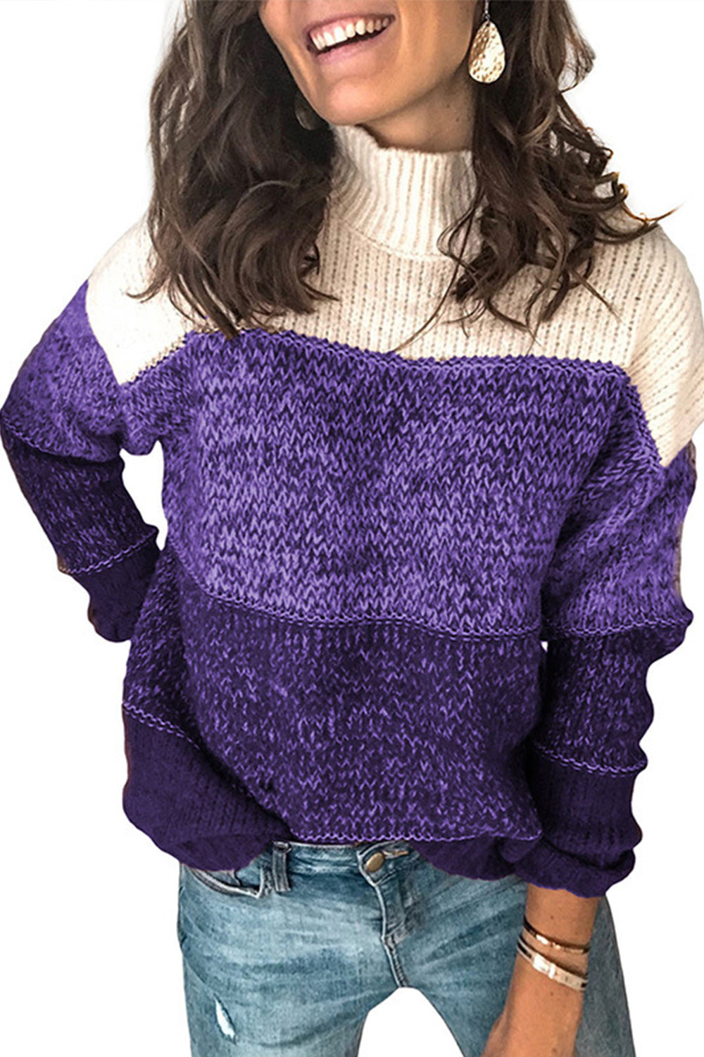 Contrast Stitching High-collar Knitted Sweater