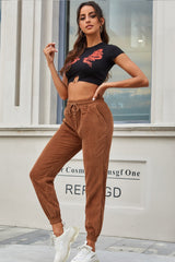 Corduroy High Waist Belt Trousers