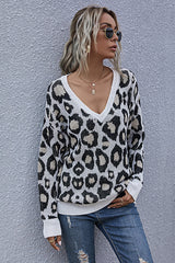 Leopard Print V-neck Long Sleeve Loose Top