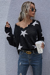 Loose  V-neck Star Knitted Sweater