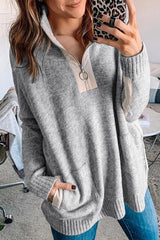 Zipper Half-cardigan Knitted Sweater