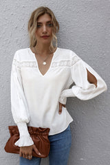 Lantern Sleeves V-neck Hollow Slit Blouse