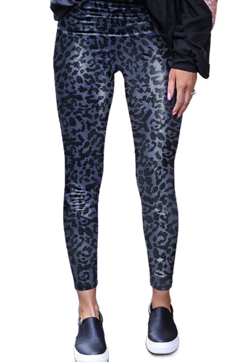 Animal Print Slim Leather Pants