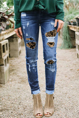 Leopard Stitching Hand-worn Jeans