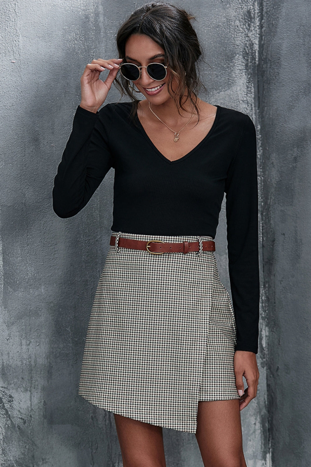 Plaid Stitching Slim A-line Skirt