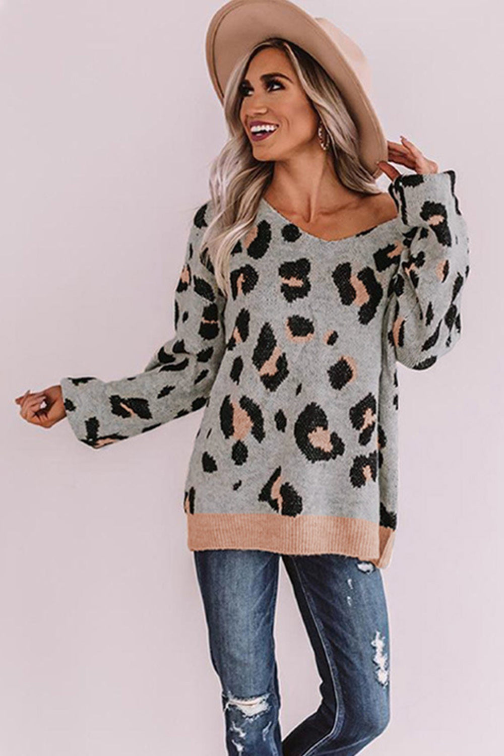 Leopard Print One-shoulder Loose Sweater