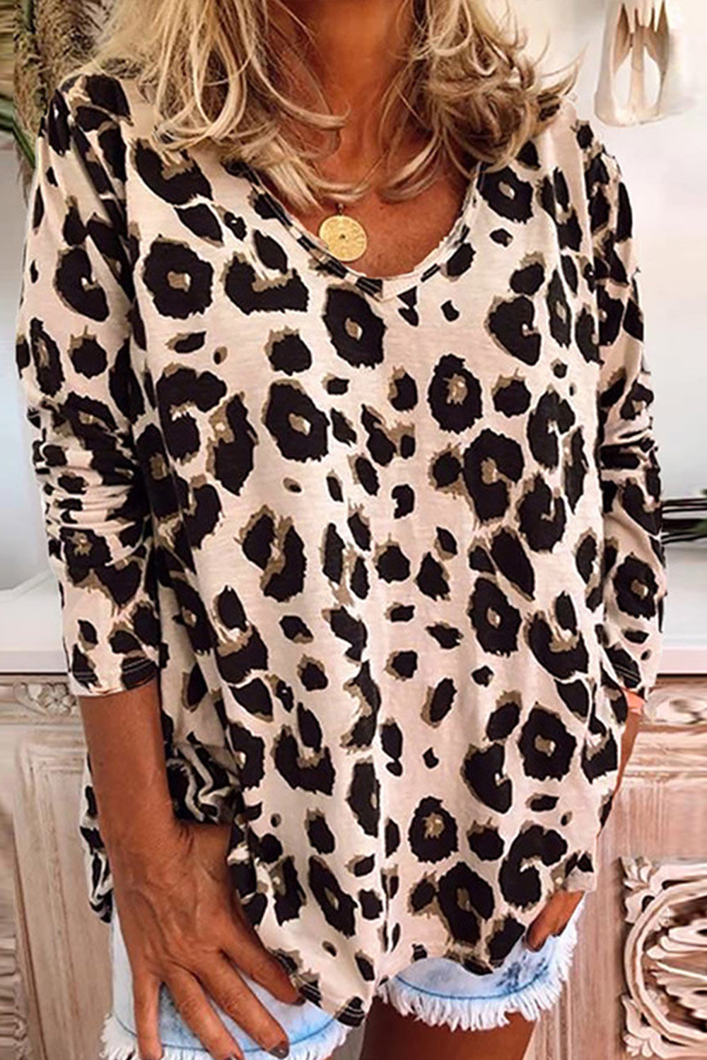 Leopard Print V-neck Top