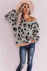 Leopard Print One-shoulder Loose Sweater