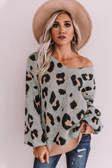 Leopard Print One-shoulder Loose Sweater