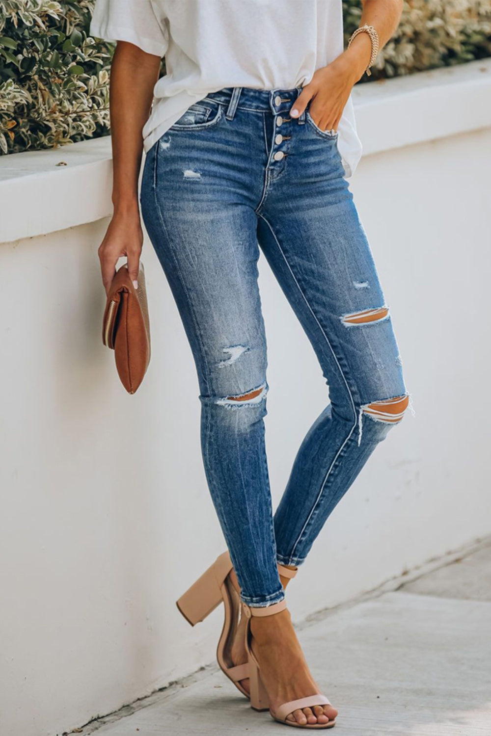 Hand-worn High Waist Nine Points Jeans