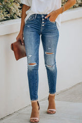 Hand-worn High Waist Nine Points Jeans