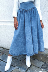 Tucked Waist Swinging Denim Skirt