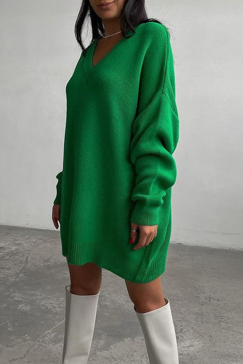 Bright Solid Color Loose Knit Sweater Dress