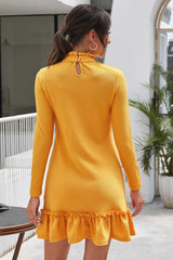 Ruffled Ruffle-collar Long Sleeve Slim Dress