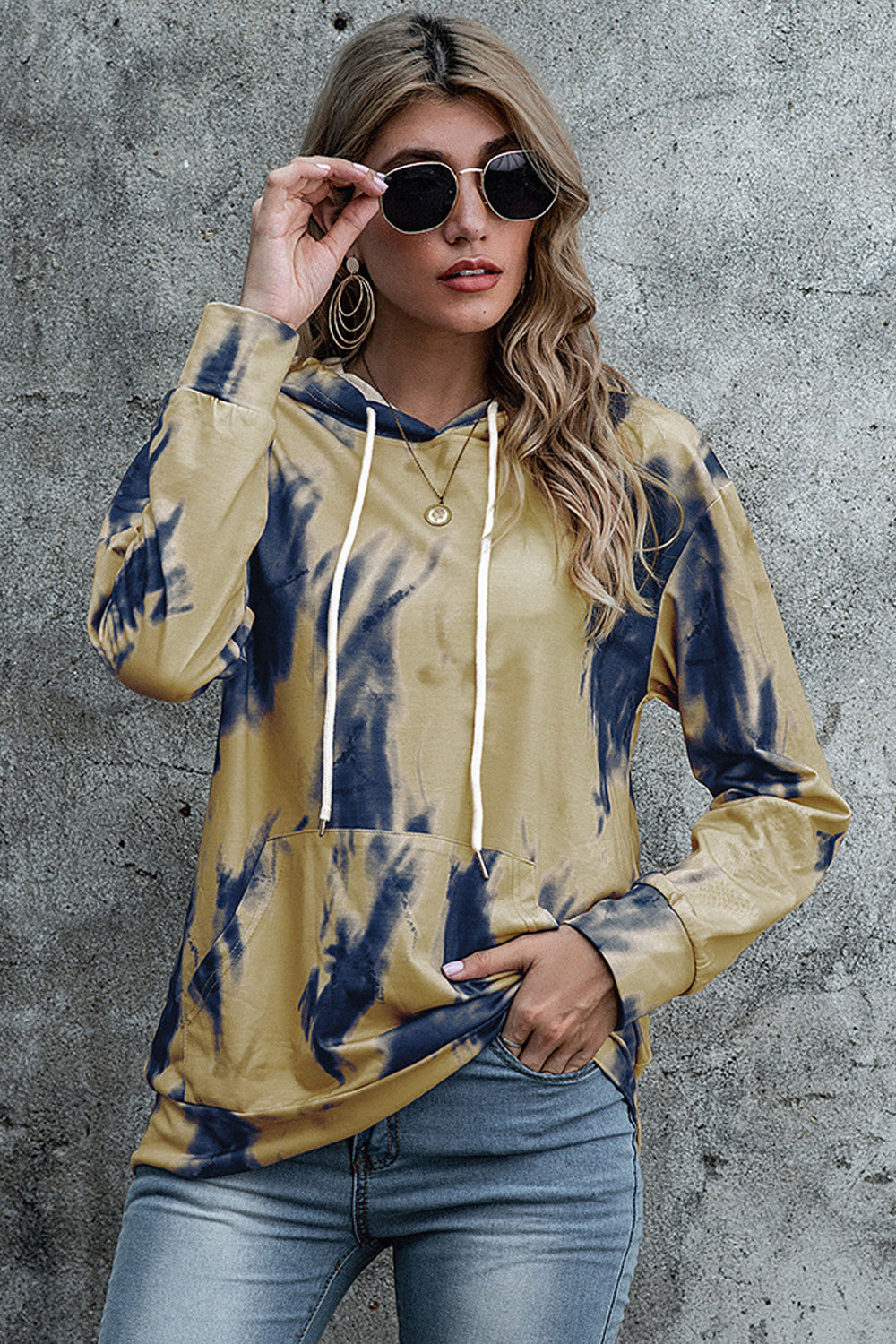 Tie-dyed Hooded Drawstring Pocket Sweater