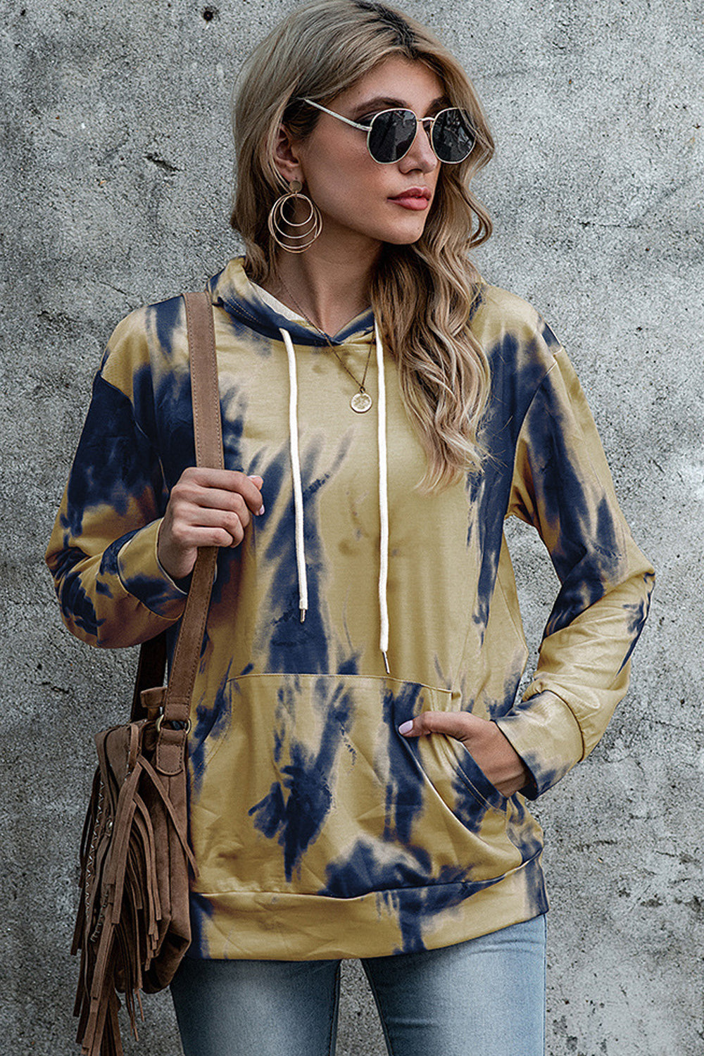 Tie-dyed Hooded Drawstring Pocket Sweater