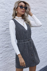 V-neck Plaid Waist Button Dress