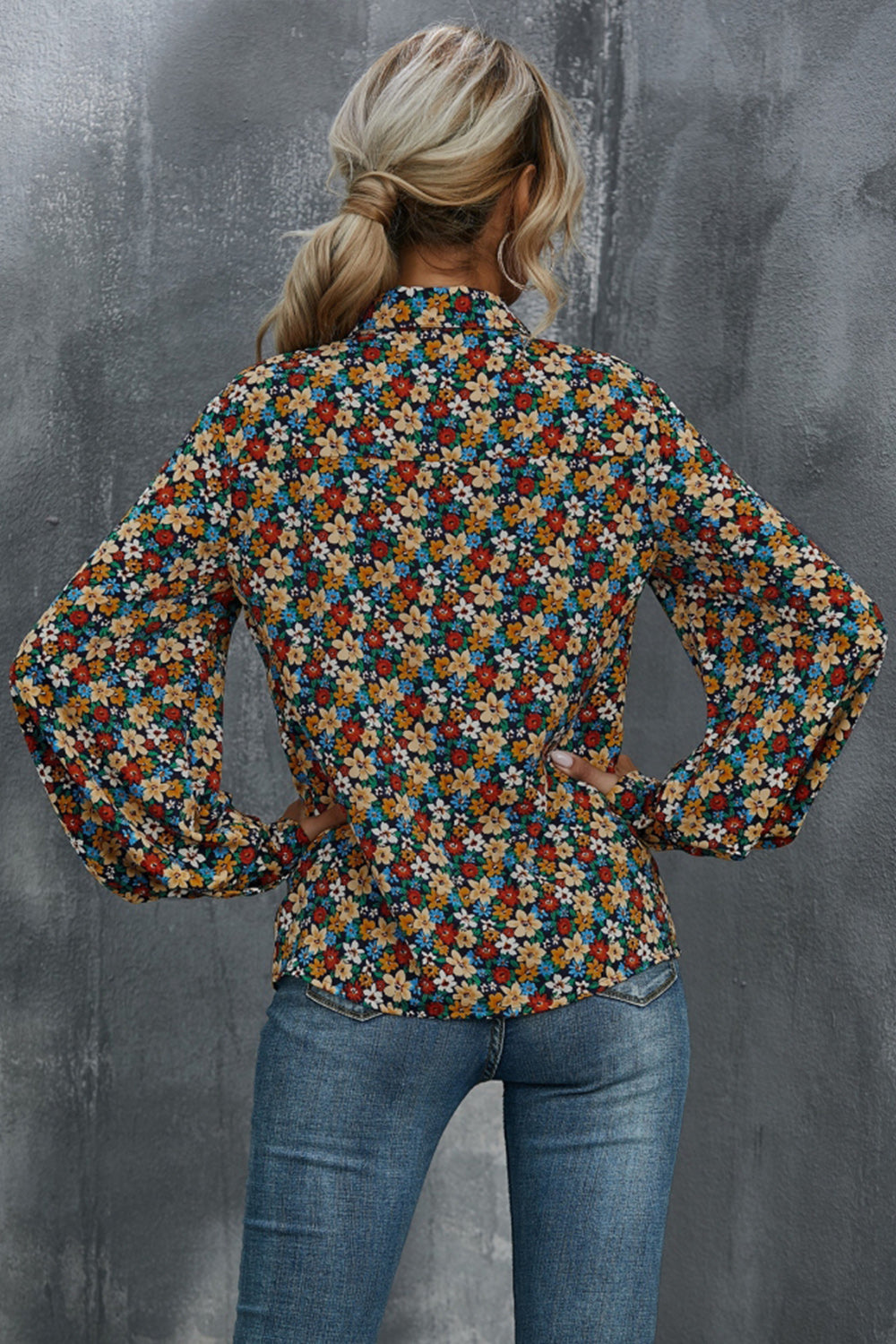 Flower Print Loose Long Sleeve Shirt