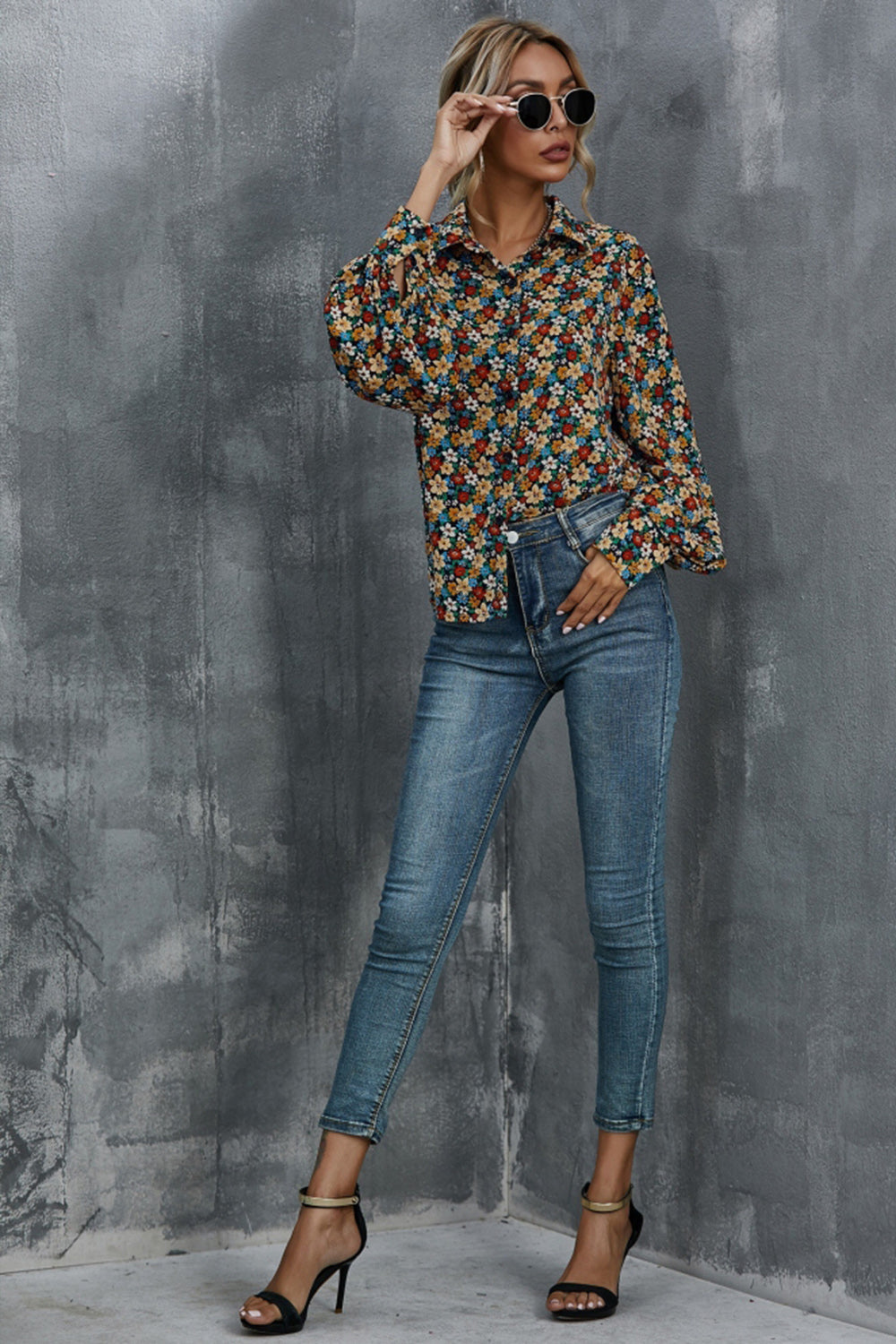 Flower Print Loose Long Sleeve Shirt