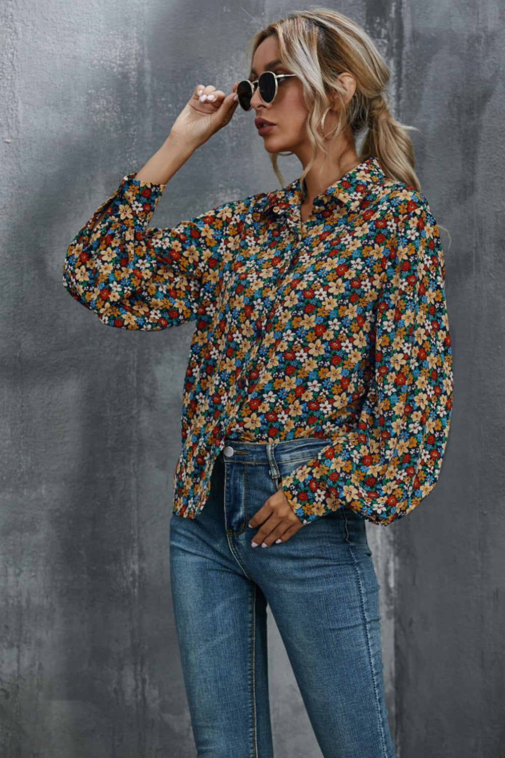 Flower Print Loose Long Sleeve Shirt