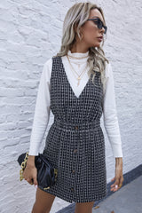 V-neck Plaid Waist Button Dress