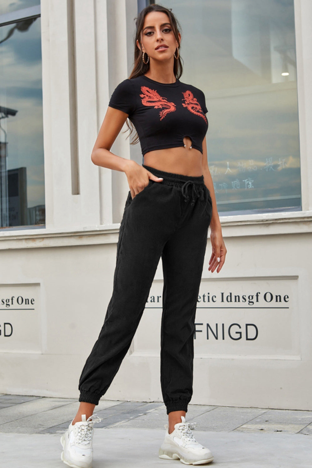 Corduroy High Waist Belt Trousers