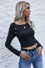 Slim Fit Button Short Long Sleeve Top