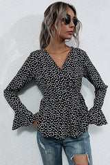 V-neck Slim-fit Long-sleeved Polka Dot Shirt