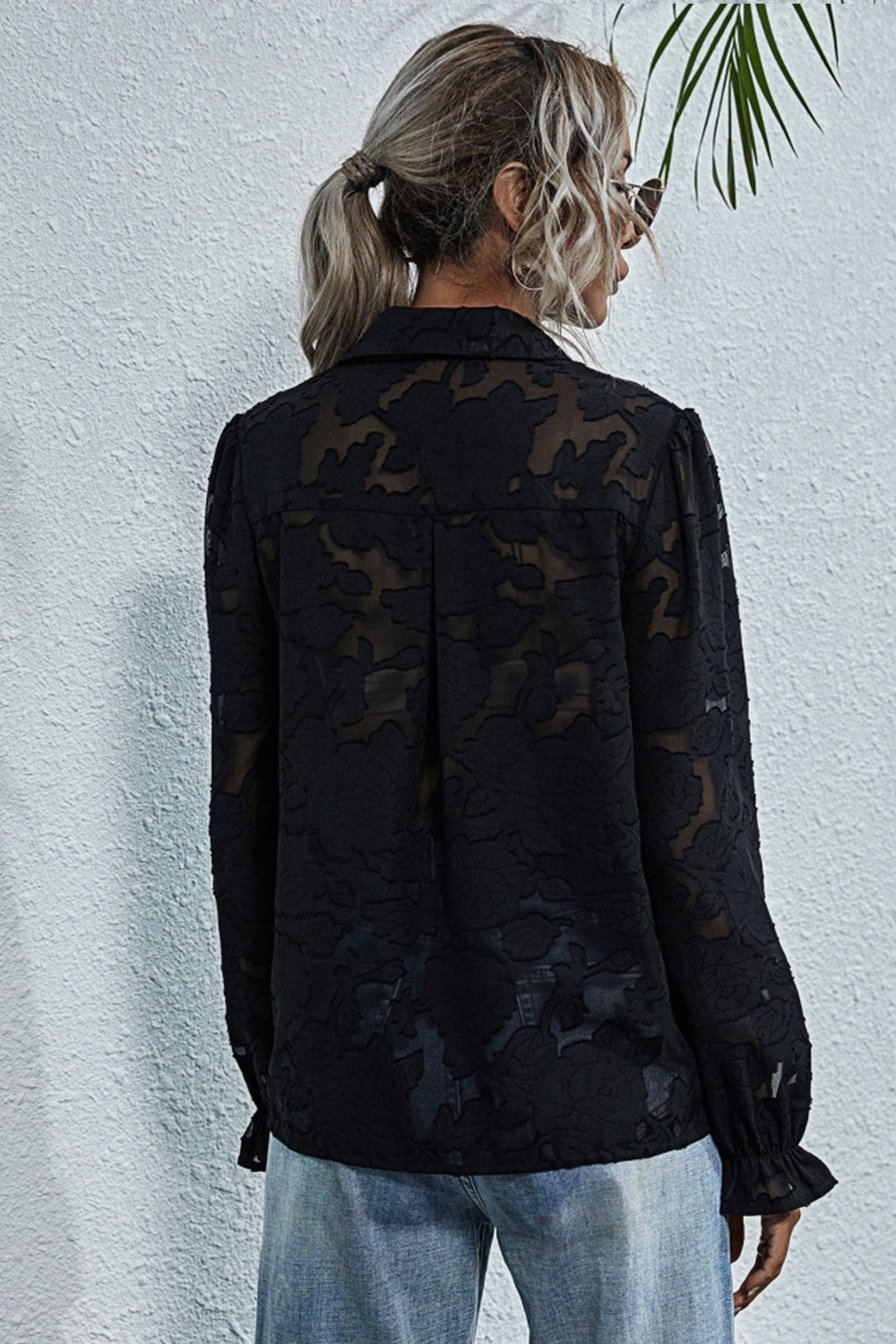 Perspective Lace Embroidery Flower Shirt