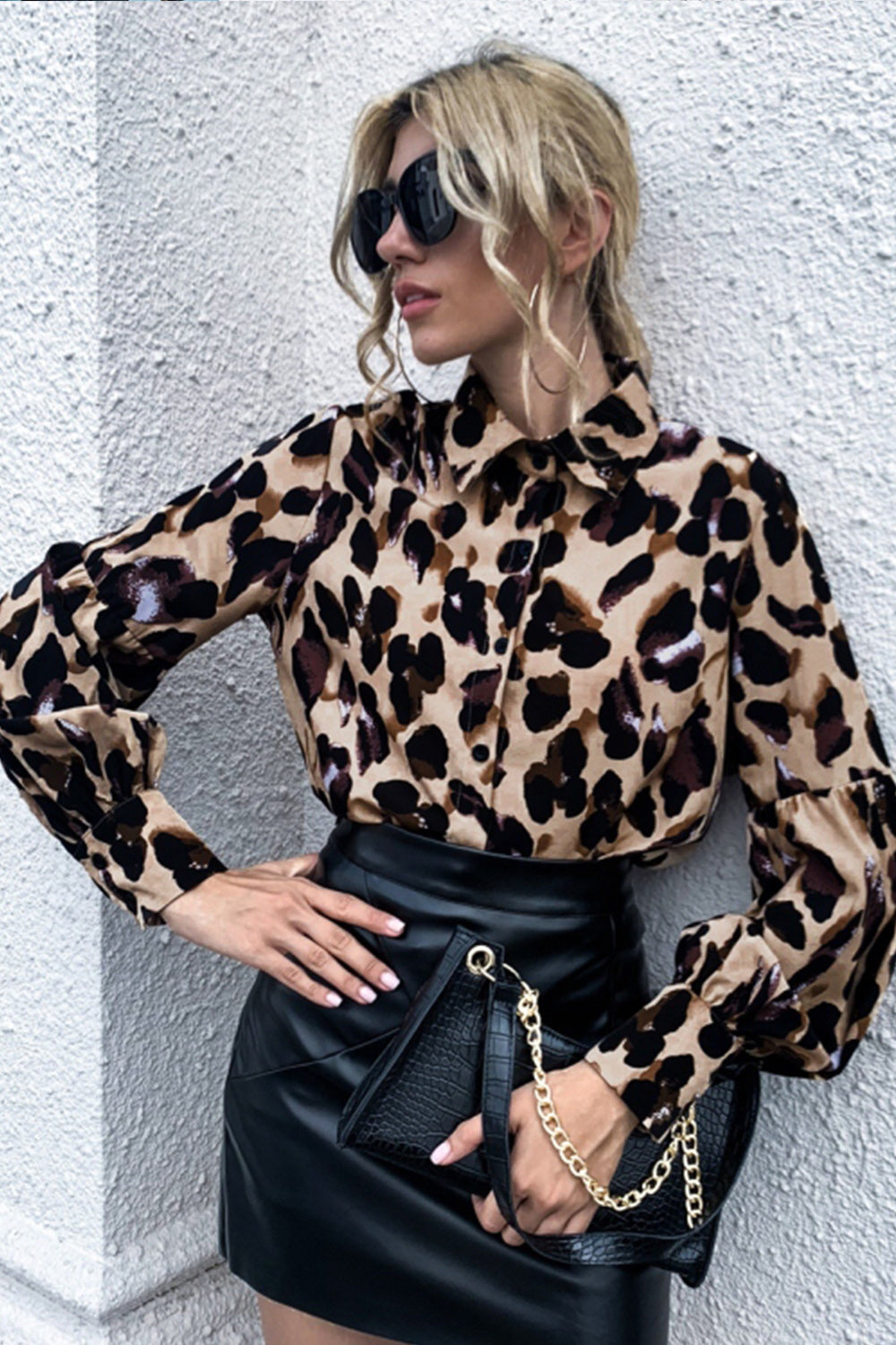 Leopard Print Button Lapel Loose Shirt