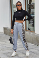 Patchwork Leopard Print Belted Pants