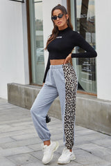 Patchwork Leopard Print Belted Pants