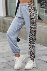 Patchwork Leopard Print Belted Pants