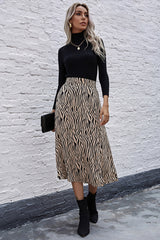 Zebra Print High Waist Slit Midi Skirt