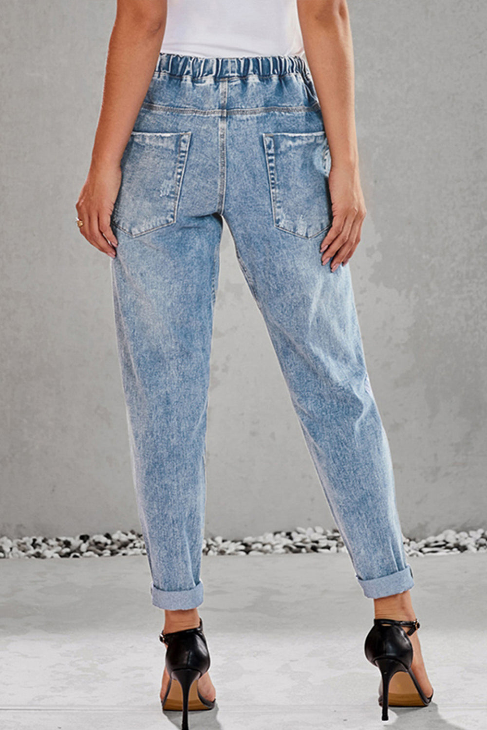 High-Waisted Tie Straight-Leg Ripped Jeans