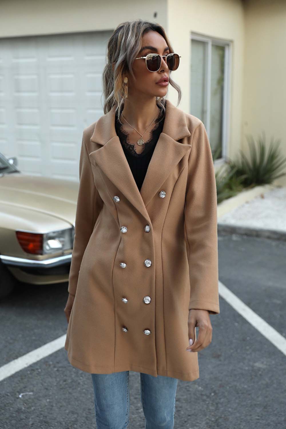 Long Button Lapel Woolen Coat