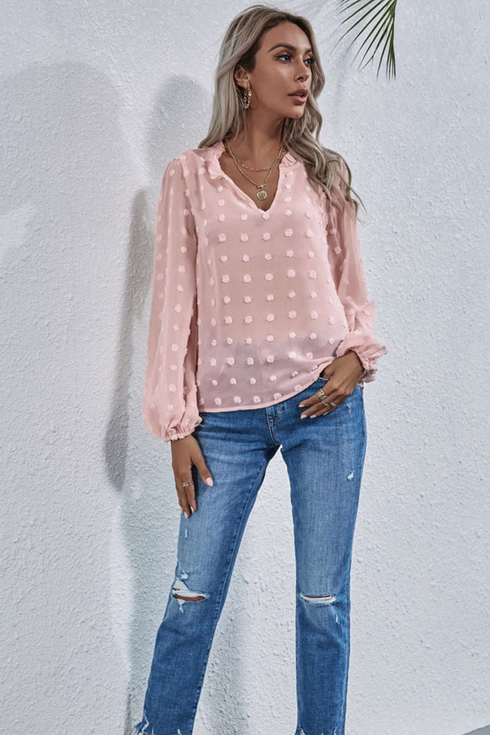 Loose V-neck Embroidered Shirt