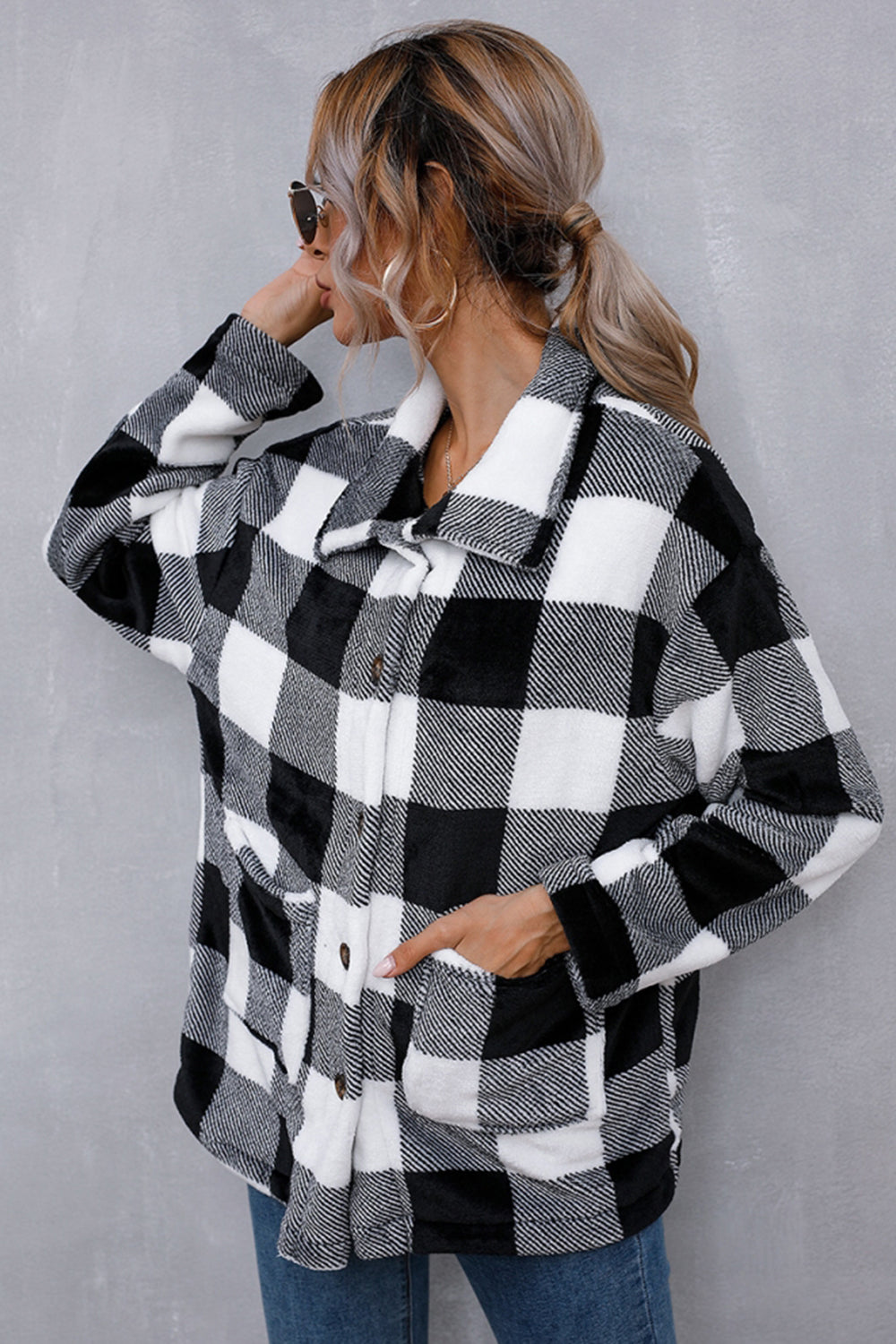 Woolen Cardigan Contrast Plaid