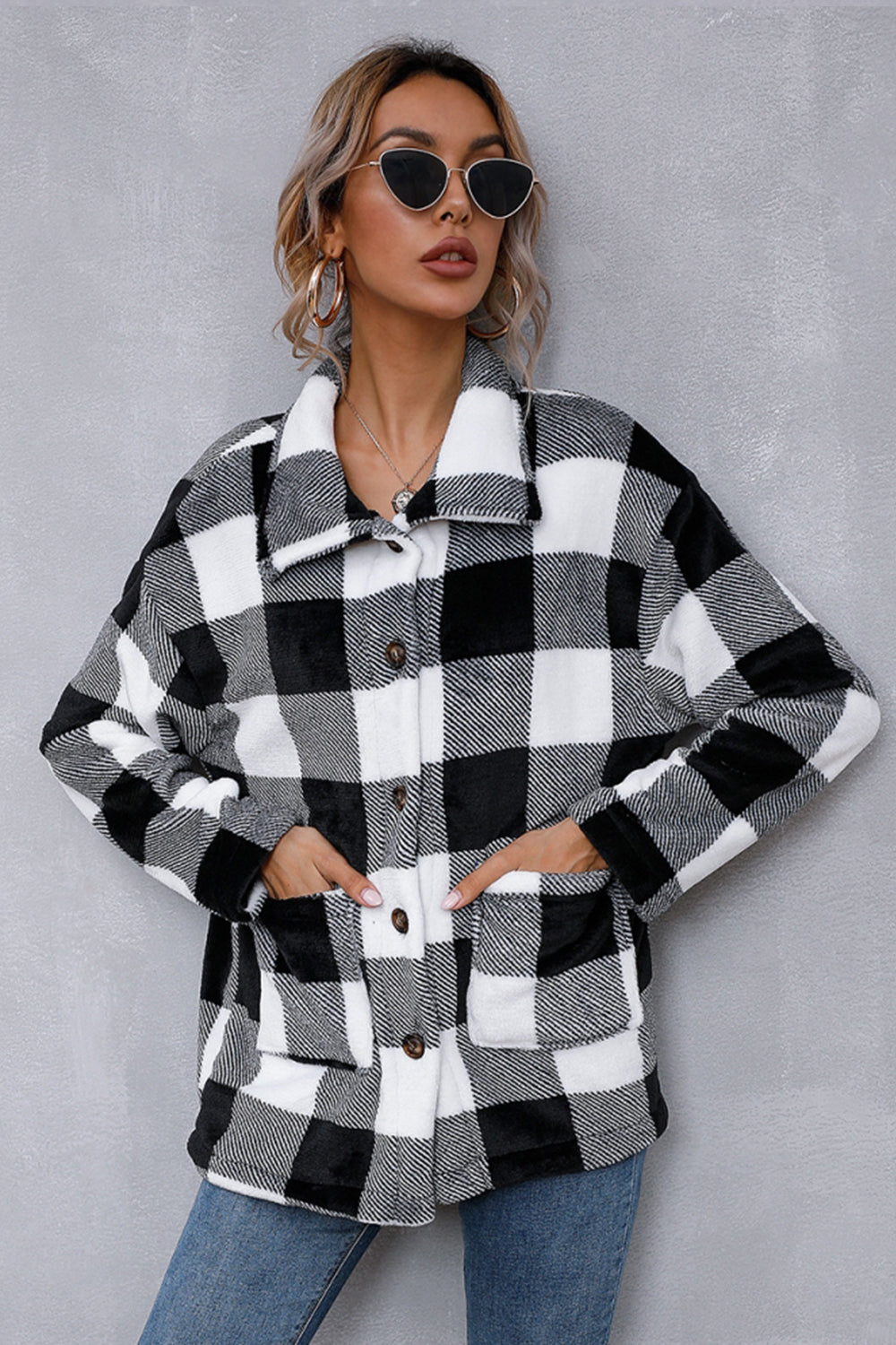 Woolen Cardigan Contrast Plaid