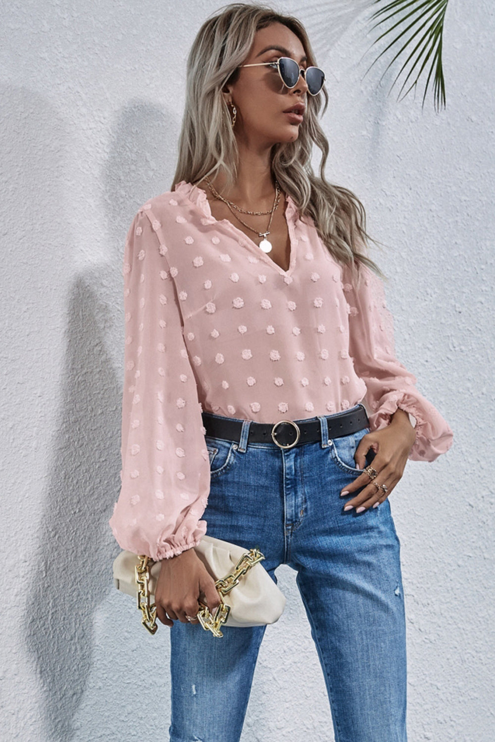 Loose V-neck Embroidered Shirt